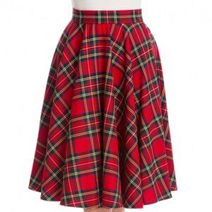 Dancing Days Red Tartan Flared Skirt, Retro Fashion Skirt, Red Plaid Swing Skirt
